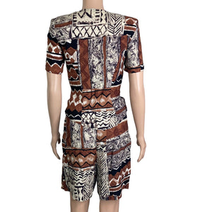 Vintage Francine Browner Shorts 2 Piece Set Women's 5/6 Brown Black Tribal Print