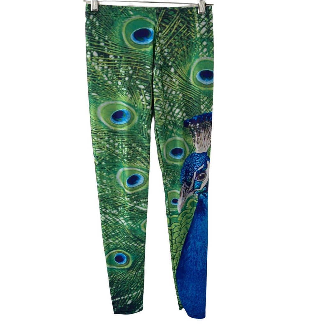 Peacock Leggings Womens Small Green Blue Stretch