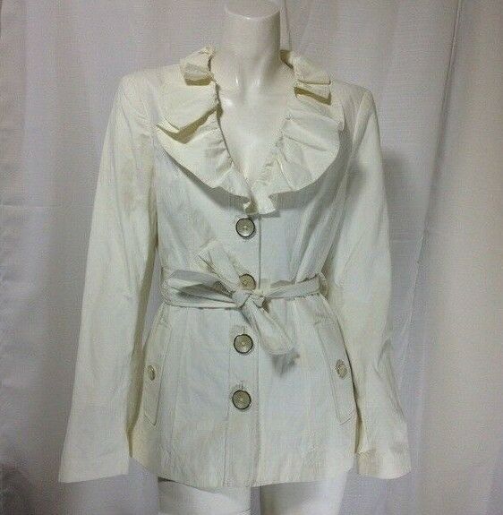 White House Black Market Women's White Ruffled Shirt Jacket Extra Small