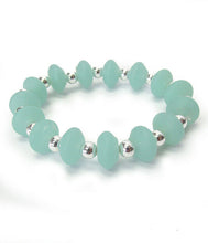 Load image into Gallery viewer, Womens Multi Sea Glass Stretch Bracelet Blue Green Beach Ocean