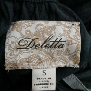 Deletta Womens Short Sleeve Black and Gray Top Size Small