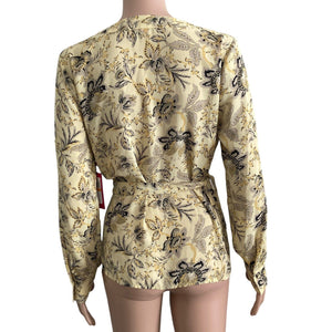 Vince Camuto Blouse Womens Small Yellow Floral Wrap New