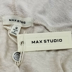 Max Studio Sweatshirt Heathered Beige French Terry Hi-Low Pullover Hoodie M