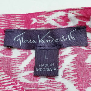 Gloria Vanderbilt Top Pink White Geometric Print Flare Sleeve Womens Large