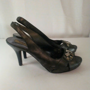 Simply Vera Vera Wang Cicely Womens Graphite Jeweled Slingback Heels 9.5 M