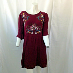 Xhilaration Womens Burgundy Red Embroidered Floral Top Size Medium