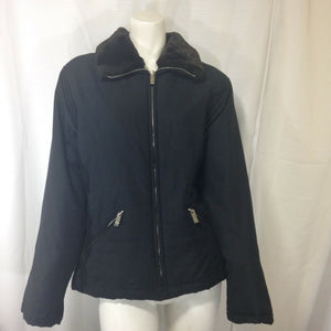 Valerie Stevens Sport Womens Black Zip Front Jacket w Faux Fur Collar Small