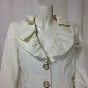 White House Black Market Women's White Ruffled Shirt Jacket Extra Small