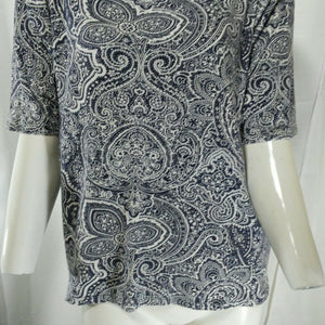 Charter Club Pima Cotton Luxury Womens Blue & White Patterned Shirt Extra Large