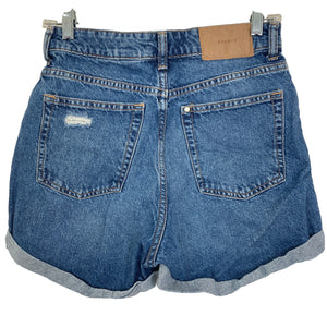 H&M & Denim Mom Shorts Womens Size 4 Dark Wash Blue Hi Rise Distressed