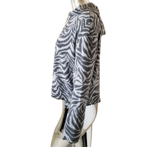 La La Land Hoodie Womens Small Gray Zebra Print NEW
