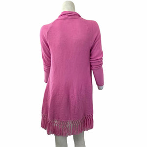 Lilly Pulitzer Open Front Long Cardigan Pink Fringe Womens Size Medium