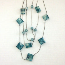 Load image into Gallery viewer, Geometric Blue Glass Three Strand Necklace w Matching Earrings