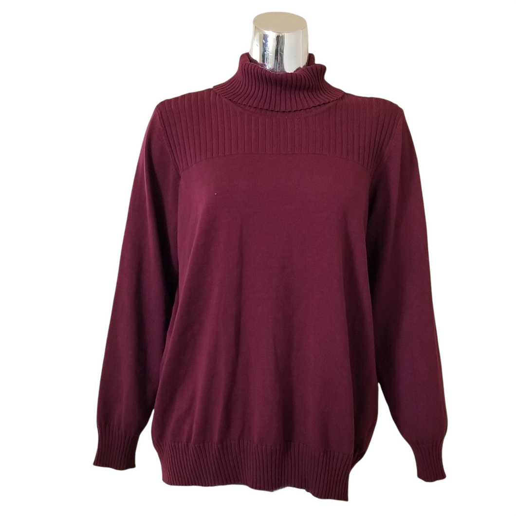 Cyrus Sweater Pullover Womens Wine Stretch Turtleneck Shoulder Buttons 1X