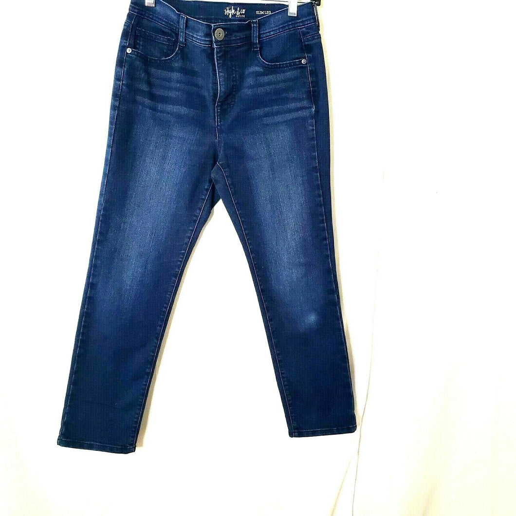 Style & Co Petite Slim Leg Petite Womens Dark Wash Blue Jeans Size 4PS