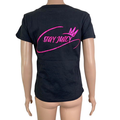 Juicy Couture Tshirt Womens Medium Stay Juicy Black Pink Spellout New