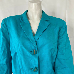 Vintage Judith Hart Womens Blue Linen Blend Button Down Blouse Size 14