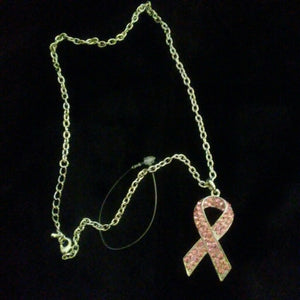 Pink Rhinestone Cancer Awareness Ribbon Neckline