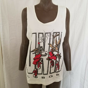 Vintage 90s Bugs Bunny Wile E Coyote UNM Basketball Lobos Tank Top new mexico M