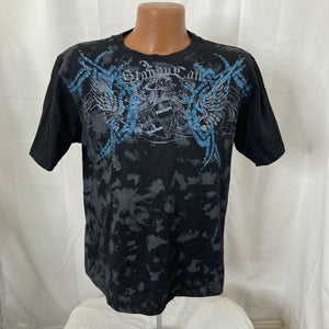 Redemption Beaded  t-shirt couture adult size L black blue cross wings studded