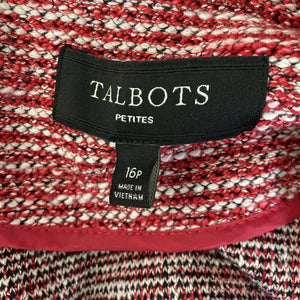 Talbots Petites Plus Size Red White Hook Front Houndstooth Sweater Blazer 16P