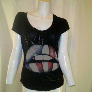 Express Wild Rebel Black American Flag Inspired Lip Shirt Size Extra Small