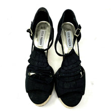 Load image into Gallery viewer, Steve Madden P Valour Open Toe Black Ruffle Wedge Sandals Size 9M